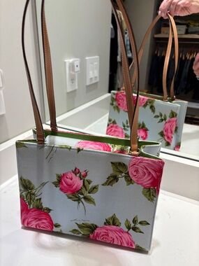 kate spade Pink Rose Print Tote with Tan Straps